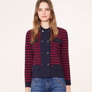 Tory Burch Anya Navy and Red Double Breasted Cardigan Jacket